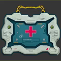Portable Emergency Medical Device With Red Cross Blue White Design And Yellow Handle