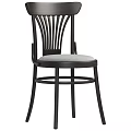 Elegant Retro Solid Wood Dining Chair With Radiating Slatted Backrest And Soft Fabric Padded Seat
