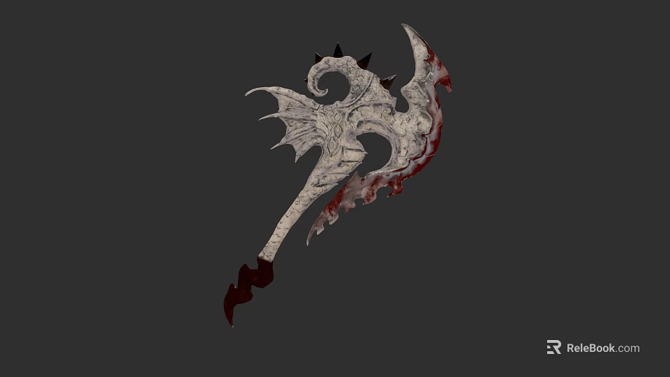 Ornate Dragon Design Battle Axe With Bloodstained Blade And Intricate Carvings 3d model 