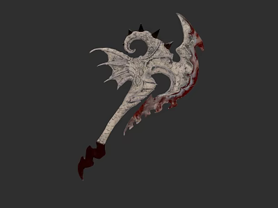 Ornate Dragon Design Battle Axe With Bloodstained Blade And Intricate Carvings 3d model