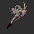 Ornate Dragon Design Battle Axe With Bloodstained Blade And Intricate Carvings