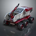 Red Silver Mars Rover Featuring Robotic Arm And Large Wheels For Space Exploration 3d model