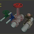 Various Types of Industrial Valves with Red and Blue Handwheels Including Gate and Ball Designs