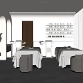 Modern Beauty Salon Interior With Treatment Beds Product Shelves And Large Green Plant