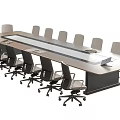 Modern Long Conference Table In Office Meeting Room With Wheeled Office Chairs And Light Top