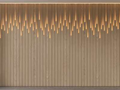 Modern Warm Toned Background Wall Design With Vertical Stripes And Hanging Elements 3d model