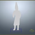 Hand Carved Human Figure Sculpture With Conical Hat Green Orange Robe And Red Wooden Base