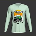 Light Green Long Sleeve V neck T shirt Featuring Off Road Vehicle Graphic Ridez Design