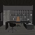 Modern Open Office Interior With Desk Bookshelf Chair And Pendant Lighting