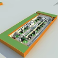 Parking Lot Layout Design Featuring Green Landscaping Orange Border White Lines And Blue Markers