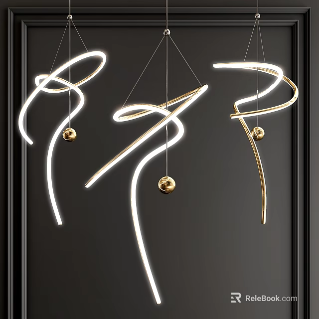 Modern Luxury Spiral Chandelier With Gold Decorative Balls White Light Strips And Black Background 3d model 