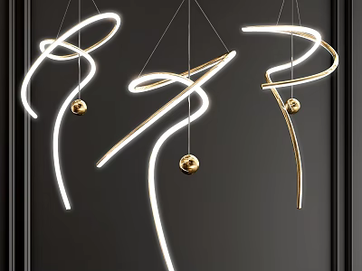 Modern Luxury Spiral Chandelier With Gold Decorative Balls White Light Strips And Black Background 3d model