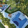 Colorful Children's Play Area With Slides Swings Green Trees And Safe Equipment