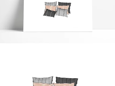 Modern Soft Throw Pillows with Gray Pink Striped Patterns for Home Decor 3d model