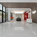 Modern Car Dealership Showroom With Logo Signage And New Cars On