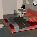 Cream Style Double Bed Bedside Table Decorative Painting Computer Desk 3d model