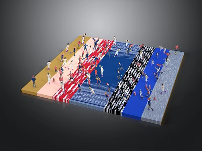 Colorful Segmented Zones Layout With Crowded People Distribution Scene 3d model