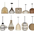 Unique Shaped Pendant Lights With Handwoven Rattan Designs For Modern Interior 3d model