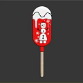 Red Christmas Themed Popsicle with White Frosting Snowman Design and Snowflake Decorations on Wooden Stick