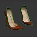 Red High Heels With Pointed Toe And Stiletto Heel In Textured Material