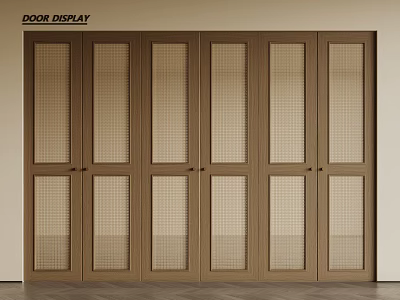 Wooden Double Doors With Grid Lattice Panels For Interior Door 3d model