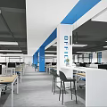 Modern Public Office Space With Open Layout Blue Accents Workstations And Computers 3d model
