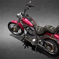 Classic Red Cruiser Motorcycle with Black Leather Seat Chrome Engine and Shiny Tires