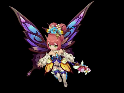 Cute Fairy Game Movie Character With Pink Hair Flower Decoration And Purple Blue Butterfly Wings 3d model