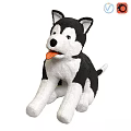 Cute Black And White Husky Stuffed Toy Sitting With Tongue Out