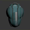 Futuristic Teal Weapon With Mechanical Structure Yellow Triangular Symbol And Metallic Finish