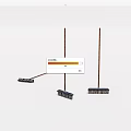 Three Brooms Hardware Tools Two Standing One Lying For Home Cleaning