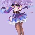 Anime Game Character With Purple Hair Twin Ponytails Red Eyes Holding Pink Purple Sword
