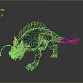 Blue and Yellow Mythical Creature with Spiked Back Fin Long Tail Open Mouth