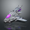 Detailed Futuristic Sci-Fi Spaceship With Silver Metallic Structure And Purple Transparent Section 3d model