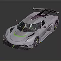Silver Gray High Performance Supercar With Sleek Body Green Accent Strip And Large Rear Wing