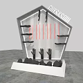Unique Irregular Geometric Display Structure With Hand Models Shelves And Base Stones