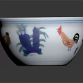 Decorative Tableware Set With White Bowl Blue Rim And Colorful Rooster Plant Patterns
