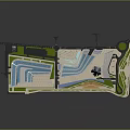 Cartoon Scene With Tall Tower Low Rise Buildings Green Areas And Roads