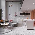 Elegant Modern Apartment Living Room With Curved Sofa Round Coffee Table Terrazzo Floor And Bar