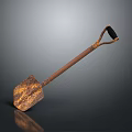 Rusted Shovel With Metal Blade And Handle On Dark Background With Reflection