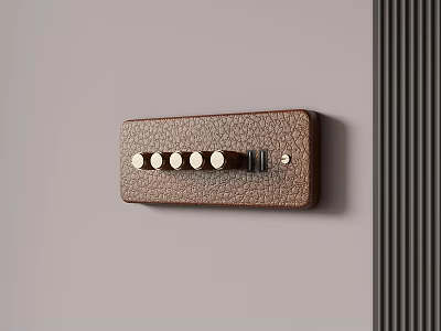 Brown Leather Switch Panel With Gold Knobs And Toggle On Neutral Wall 3d model