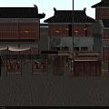 Traditional Chinese Architecture With Gray Tiles Red Lanterns Small Stalls And People Sitting