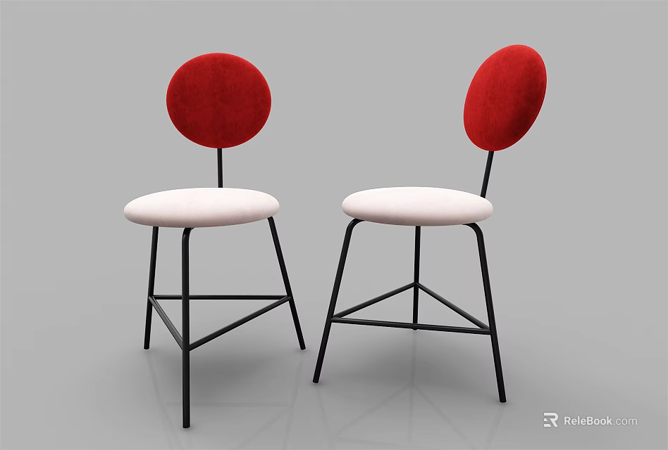 Modern Dining Chairs With Red Backrests White Seats And Black Metal Frames 3d model