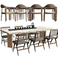 Modern Wooden Dining Table Set With Comfortable Chairs And Simple Design 3d model