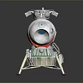 Silver Lunar Lander Model With Green Base Metal Texture And Support Legs 3d model