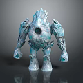 Giant Blue Game Movie Character With Crystal Rock Texture And Hollow Body