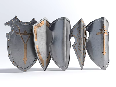 Medieval Shields As Historical Weapon With Varied Metallic Designs And Decorative Patterns 3d model