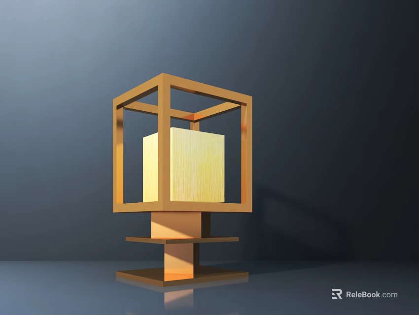 Modern Wooden Cuboid Table Lamp With Illuminated Center And Minimalist Design 3d model 