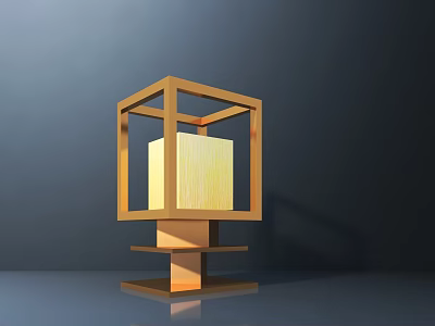 Modern Wooden Cuboid Table Lamp With Illuminated Center And Minimalist Design 3d model