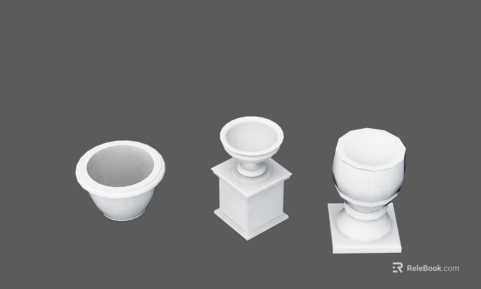 Public Facilities Three White Decorative Planters With Different Modern Designs 3d model 